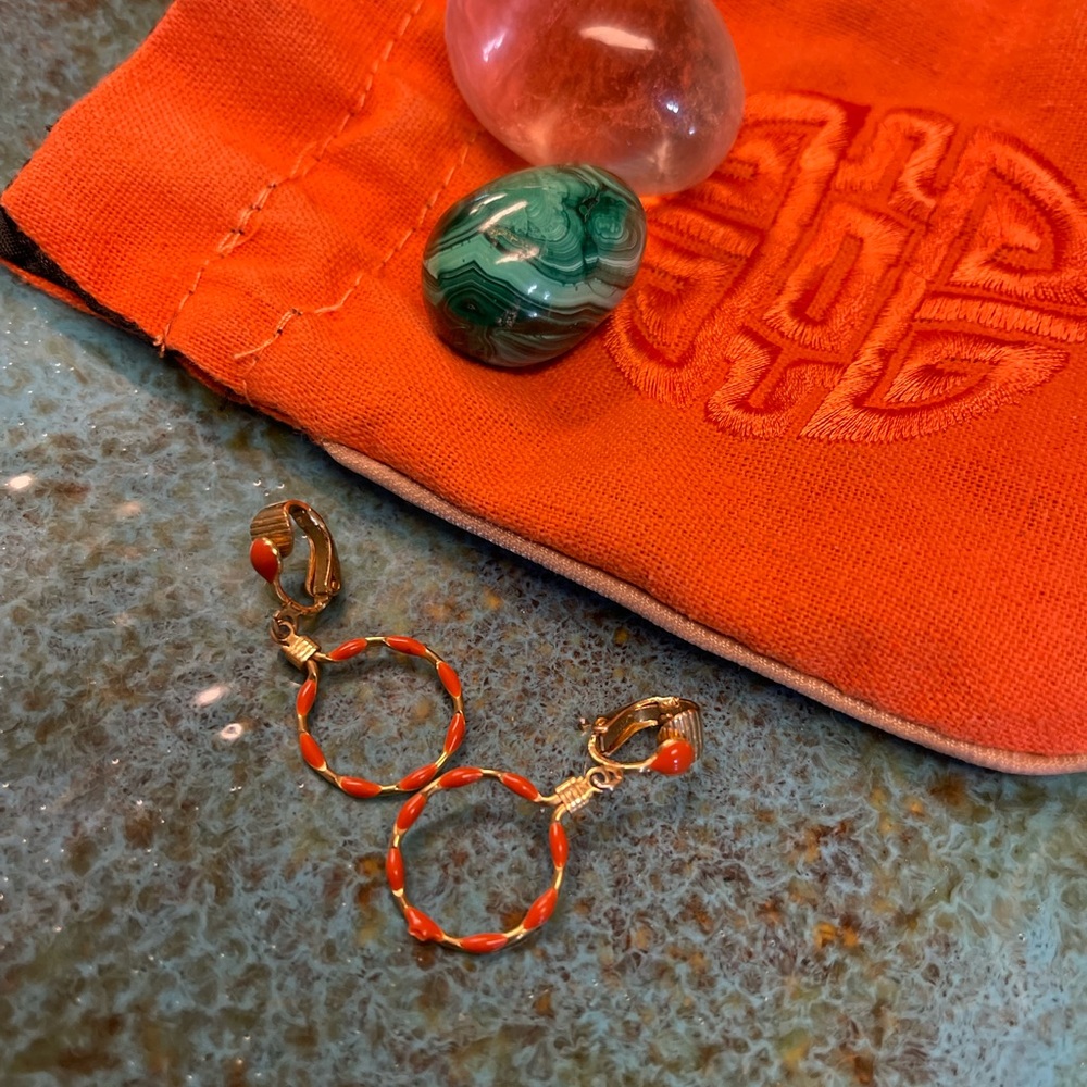 Orange enamaled clip on earrings